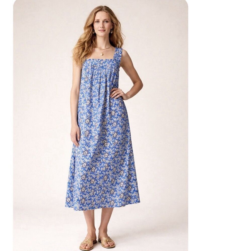 J.Crew Cotton Voile Ruffle Trim Shift Dress in Cobalt Blue Floral Size XXL NEW